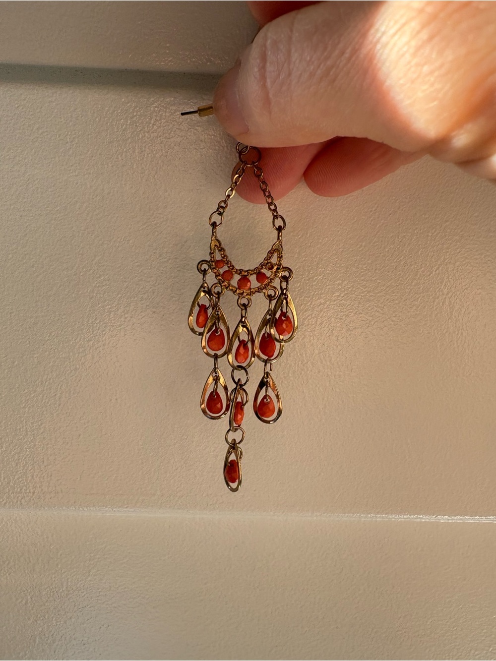 Gold-Tone Red Teardrop Chandelier Earrings - Picture 3 of 6